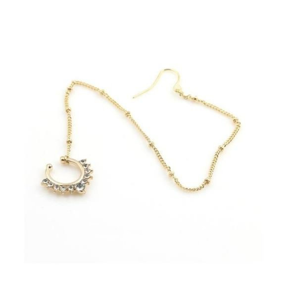 Fake Septum Ring Non Pierced Stud Nose to Ear Chain - Picture 8 of 16